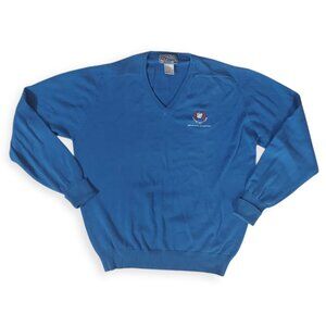Hinton Golf County Club Men's Blue Golf Sweater Blue V-Neck 100% Cotton VTG Sz L